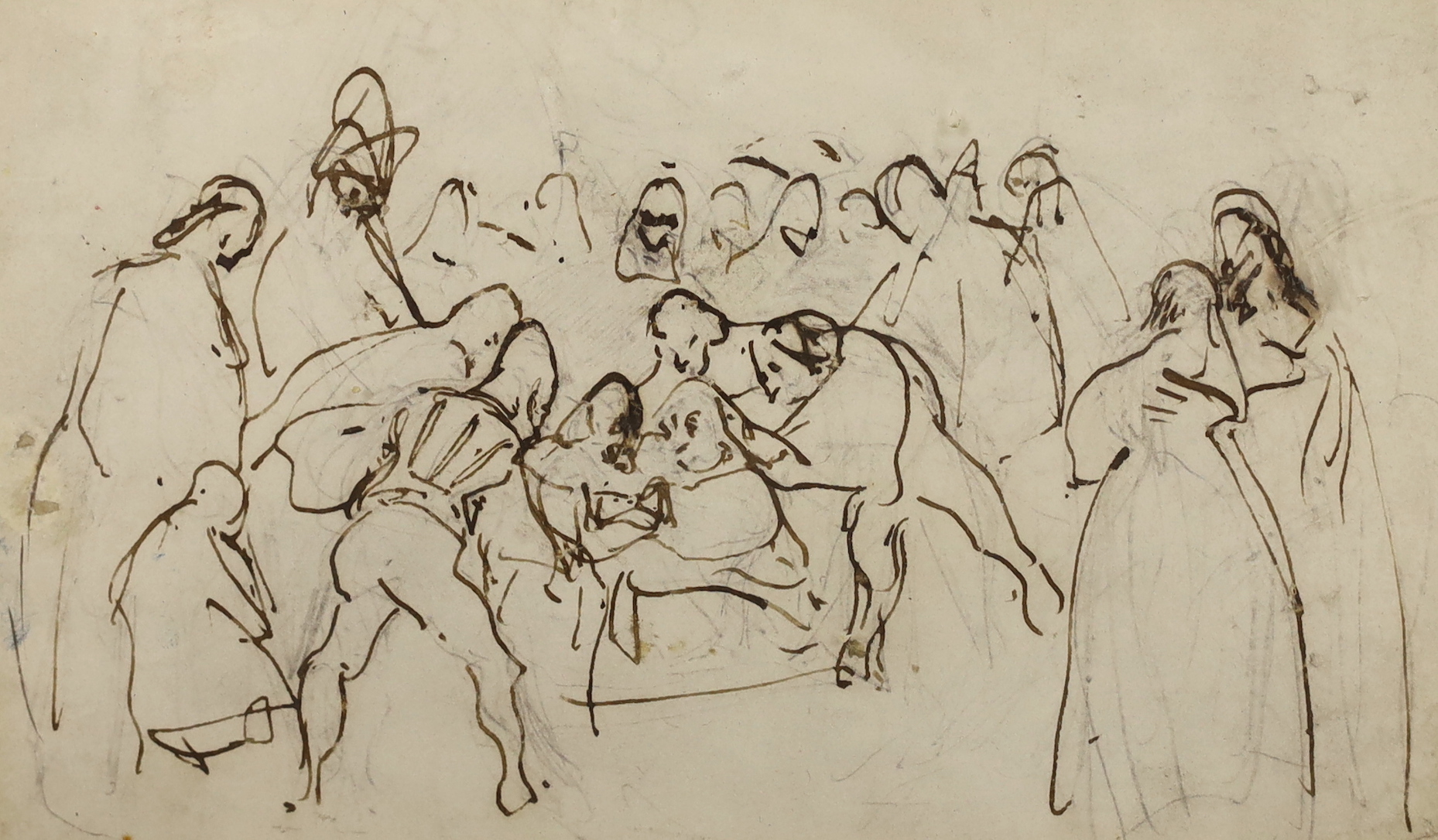 Old Master, pen and ink drawing, Crowd of figures, 10.5 x 17cm